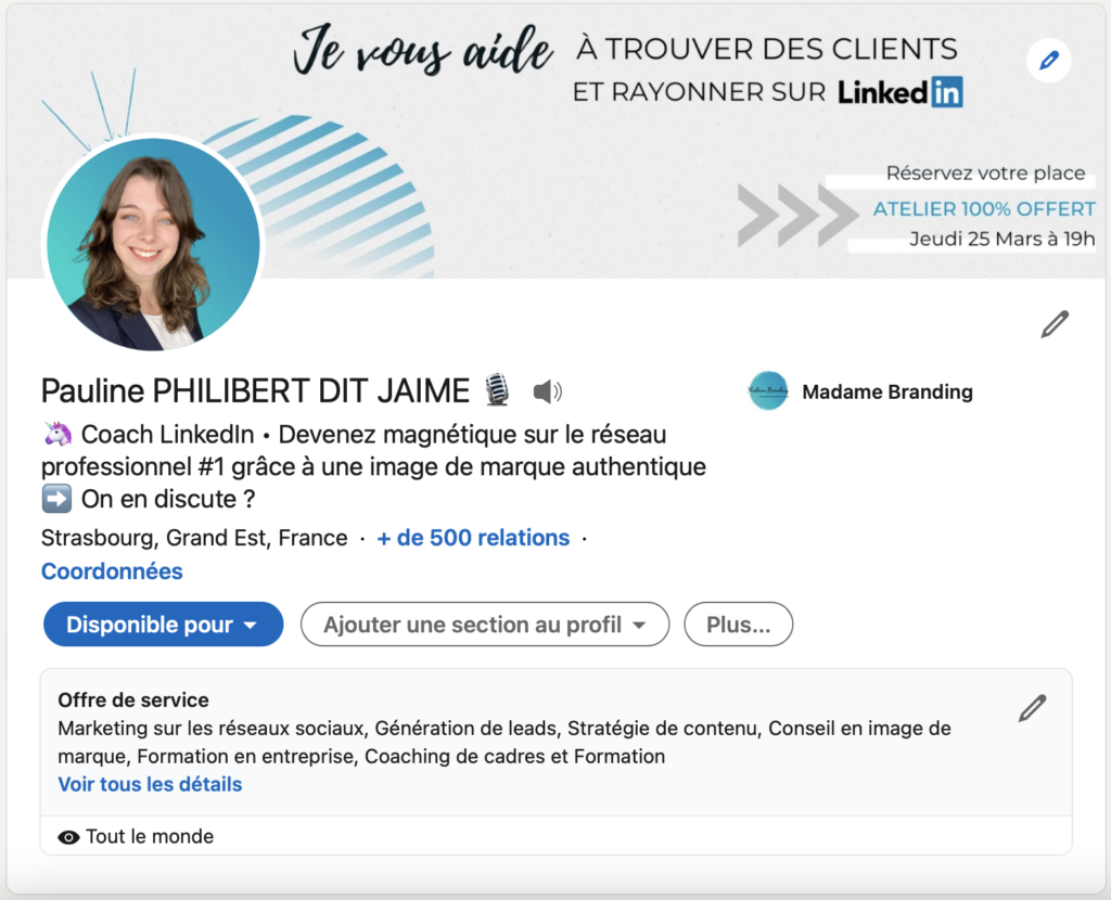 Profil LinkedIn Visibilité Prospection Entreprise Pauline Philibert Dit Jaime